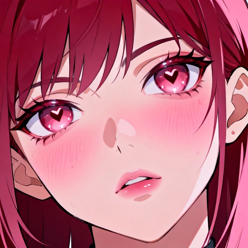 AI yandere-style portrait of an adult character with heartlit eyes