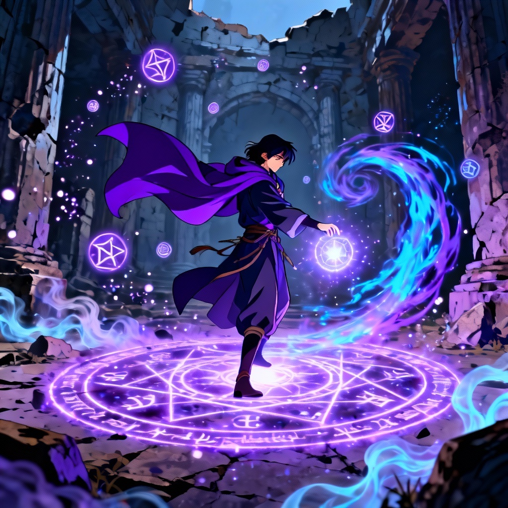 AI anime fantasy mage casting spell