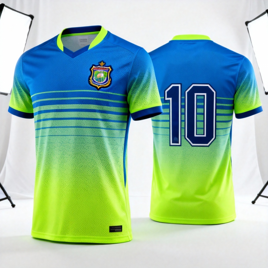 AI soccer jersey mockup on mannequin, front and back view