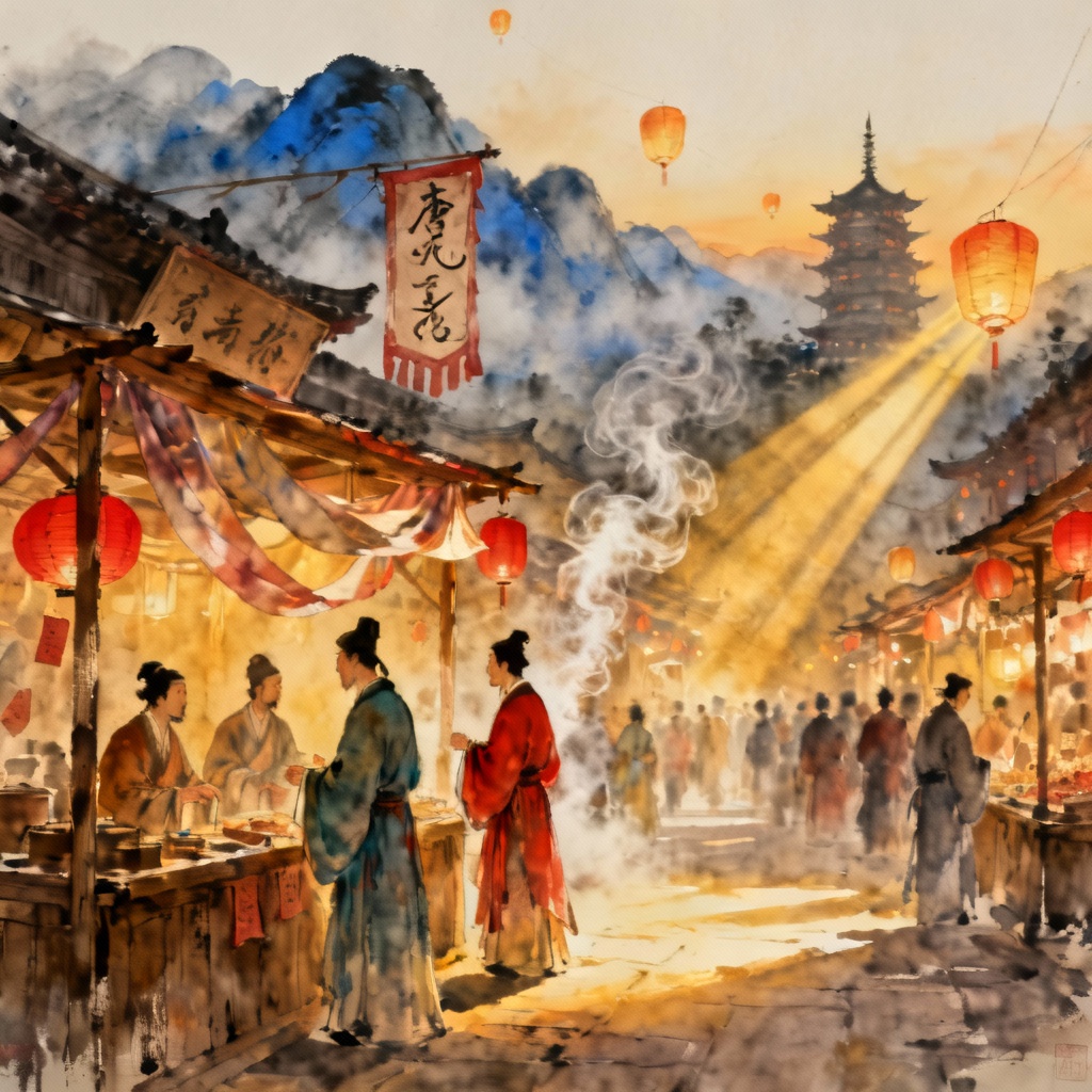 AI Ancient China lantern festival in Tang dynasty market street