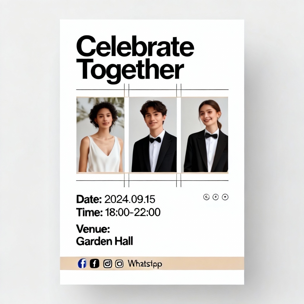 AI modern photo collage birthday invitation with clean grid layout