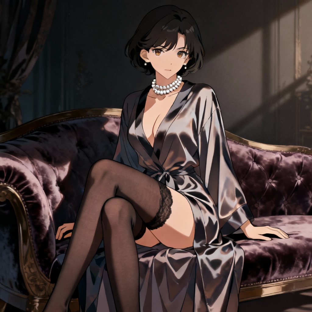 AI sexy anime boudoir muse with velvet backdrop
