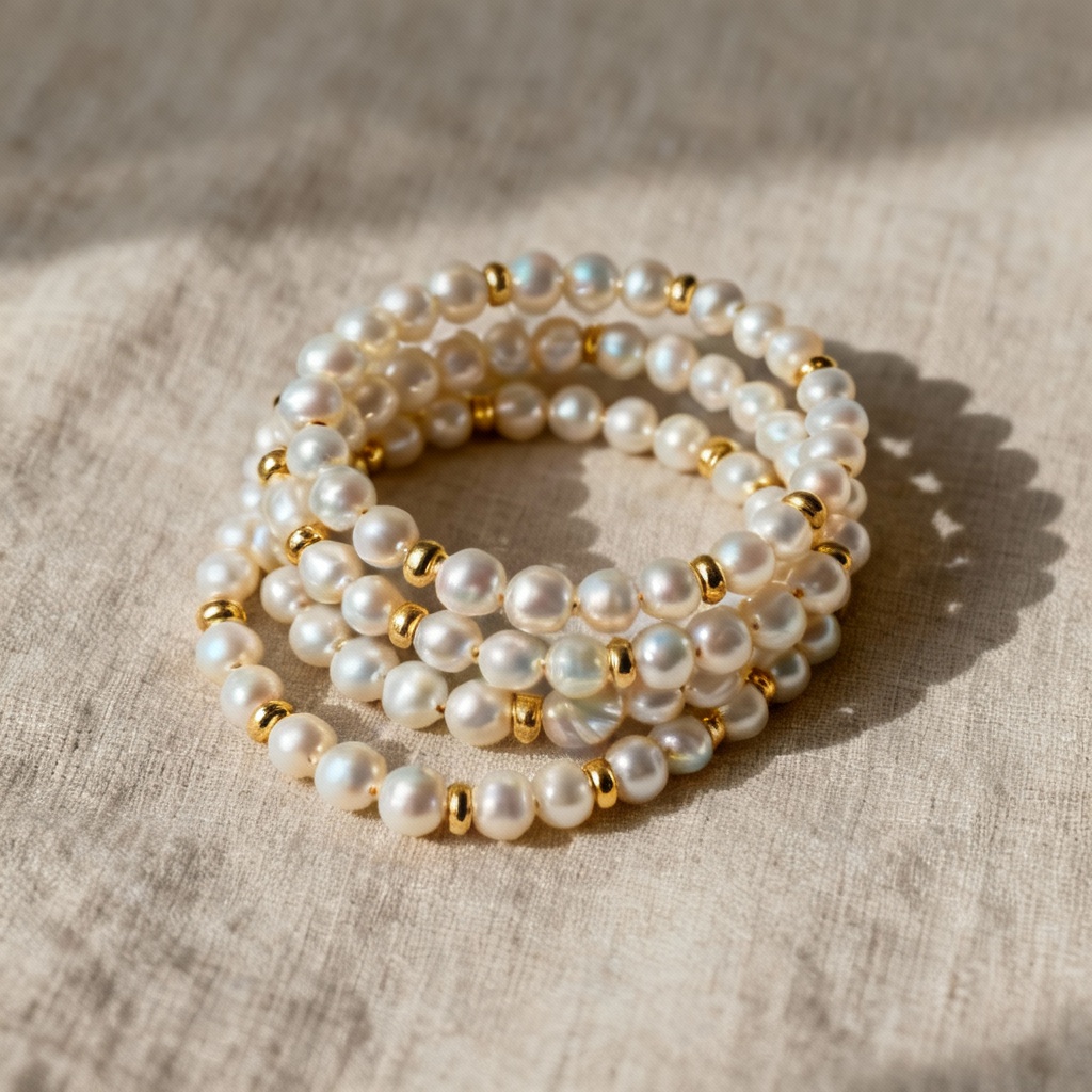 AI Pearl Bracelet Stack Fashion Flat Lay