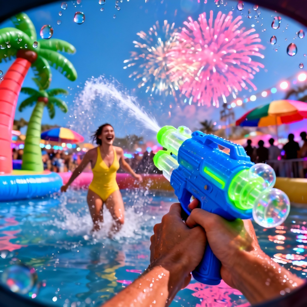 First person view water gun battle with visible water blaster