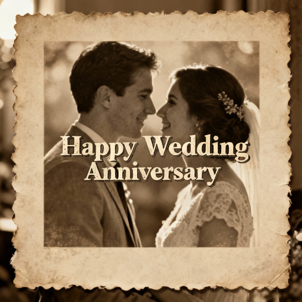 AI vintage letterpress anniversary card with photo