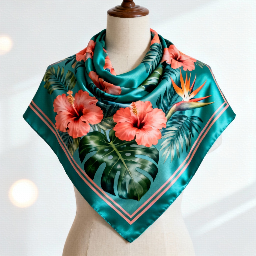 AI Tropical Floral Scarf Mockup
