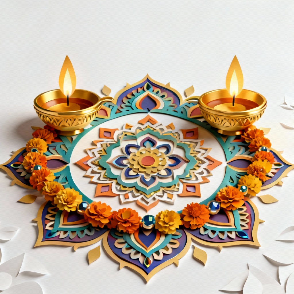 AI elegant Diwali diya pattern with marigolds and rangoli