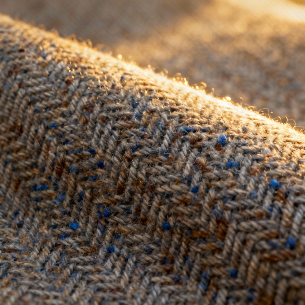 Heathered tweed wool fabric with subtle herringbone