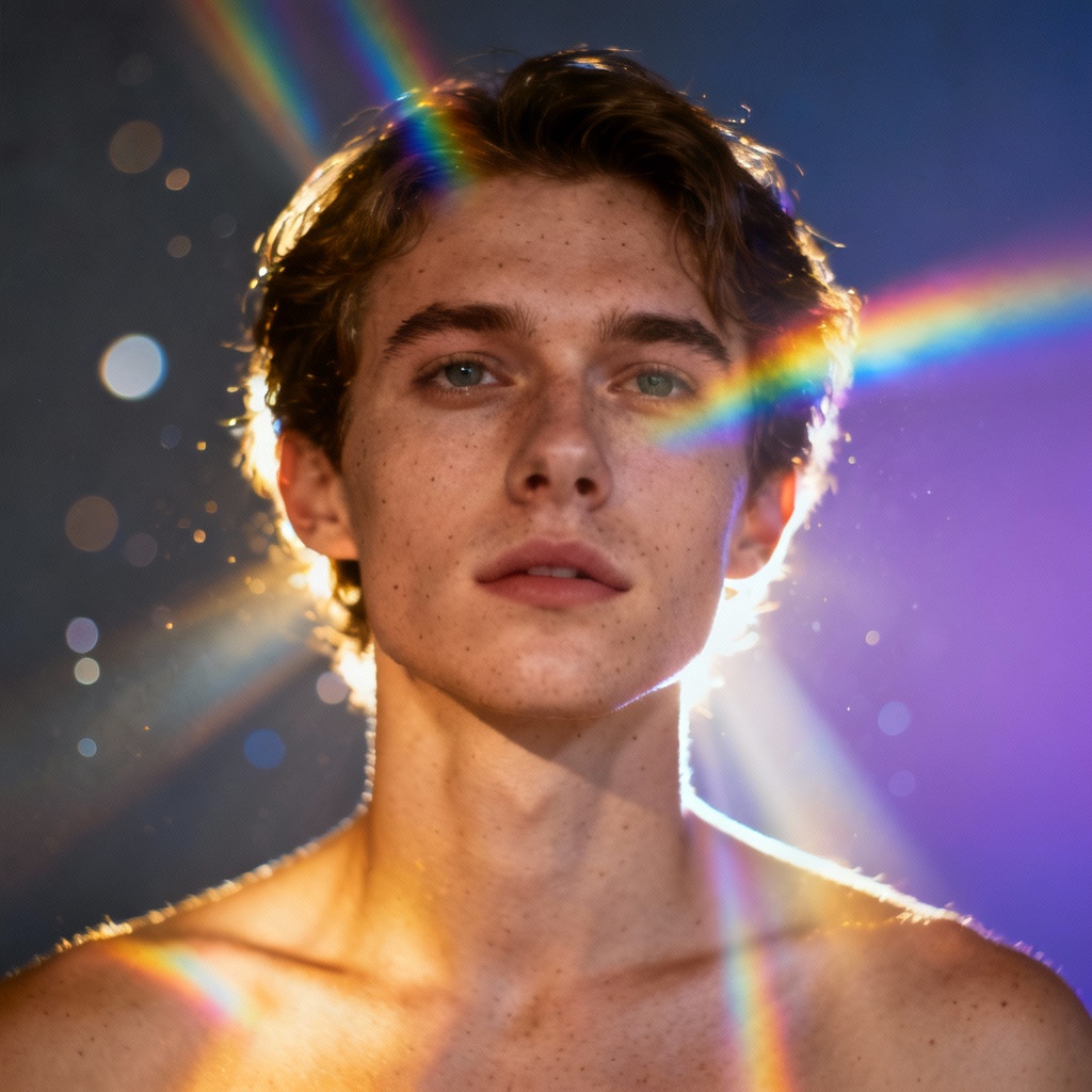 AI aura portrait with rainbow chakra glow