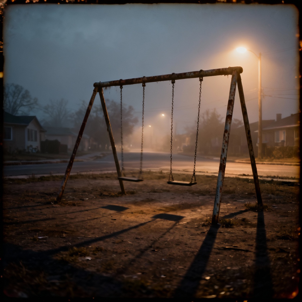AI cursed empty playground with liminal dusk atmosphere
