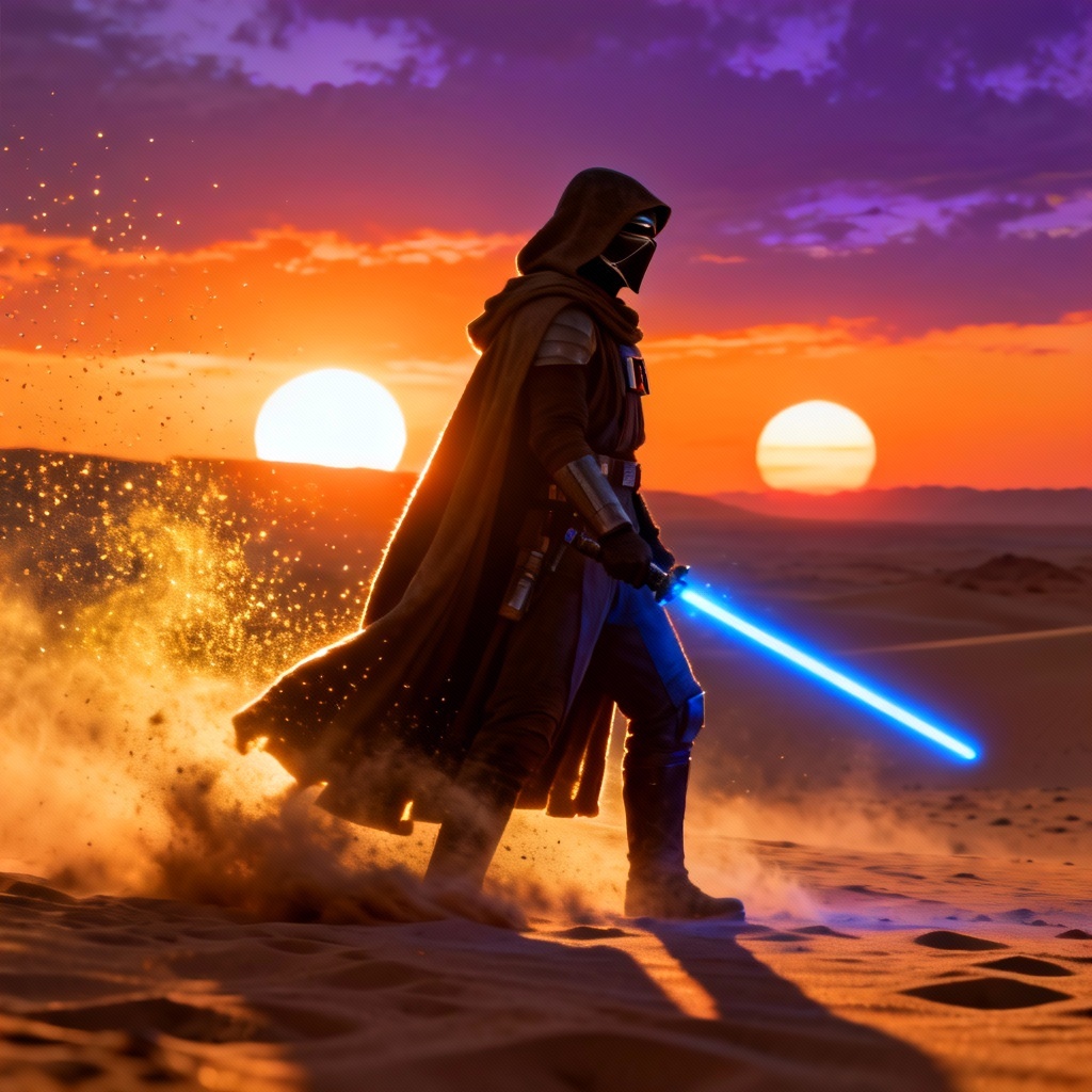 AI Star Wars art of a lone guardian under twin suns