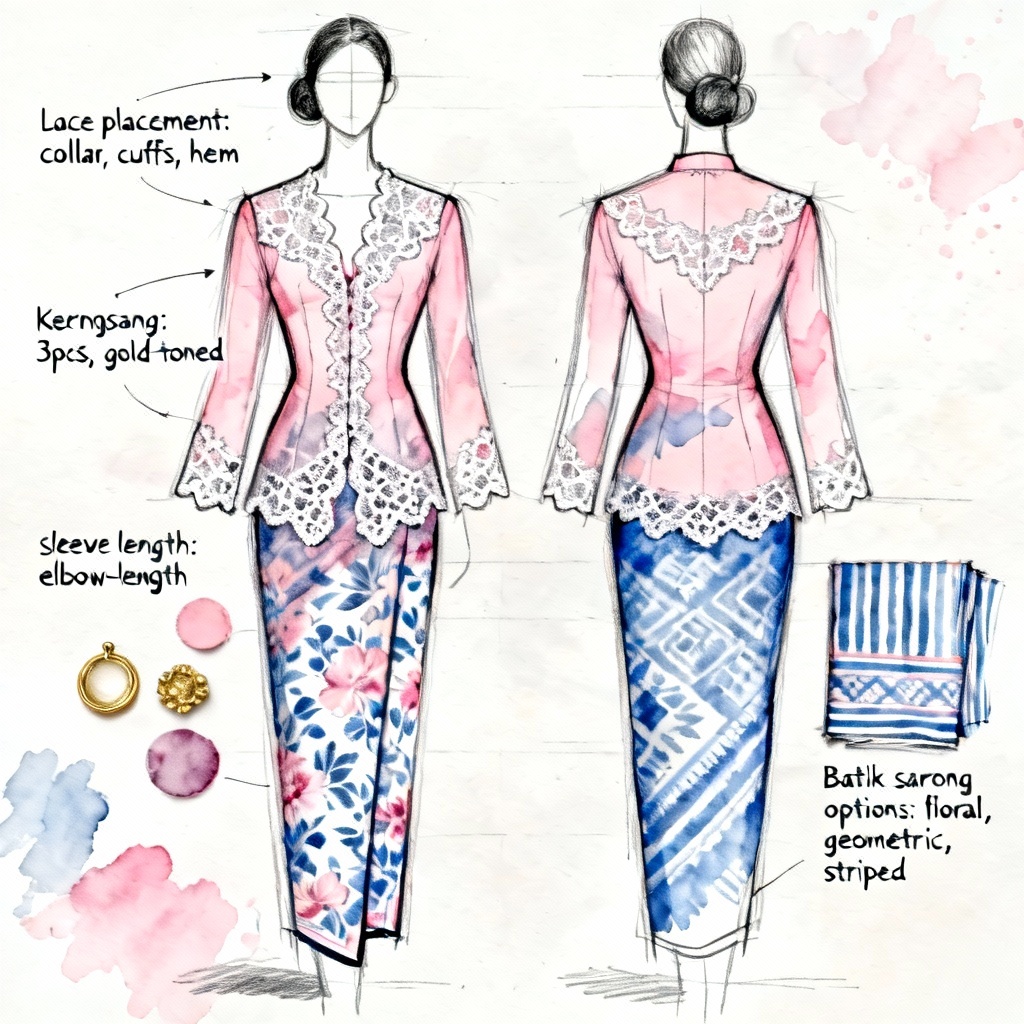 AI kebaya concept art with design notes