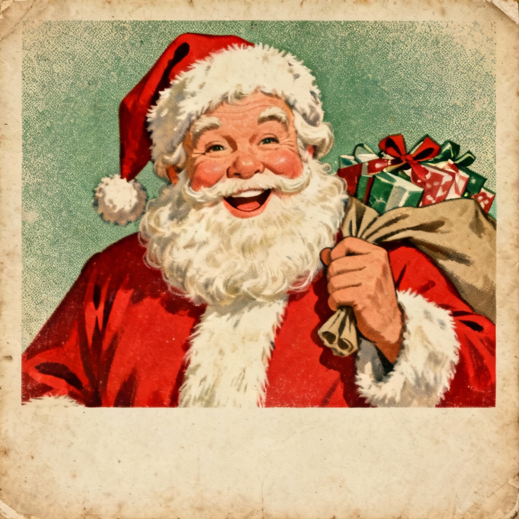 AI vintage postcard style Santa image