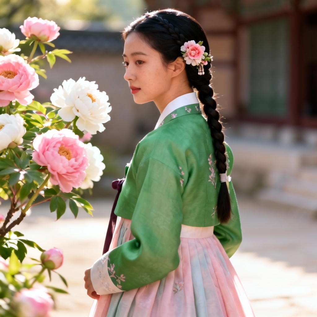 AI Joseon court lady avatar in green dangui