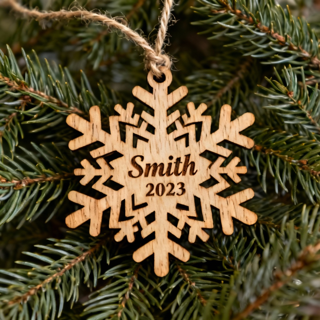 AI Engraved Wood Snowflake Ornament