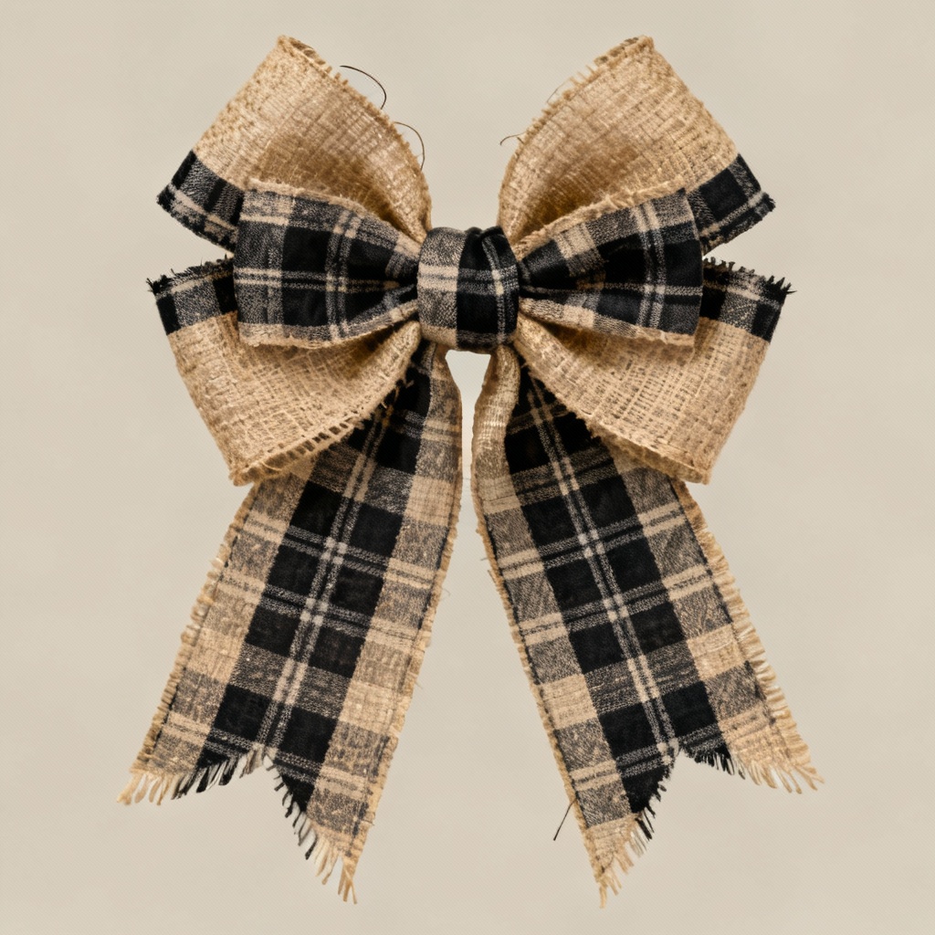 AI farmhouse burlap and plaid bow for tree and wreath