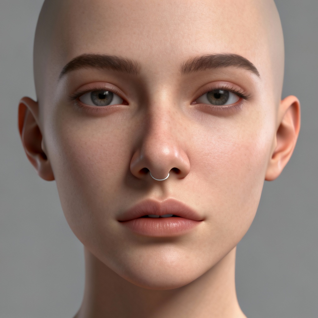 3D render showing symmetrical nose modeling and clean topology