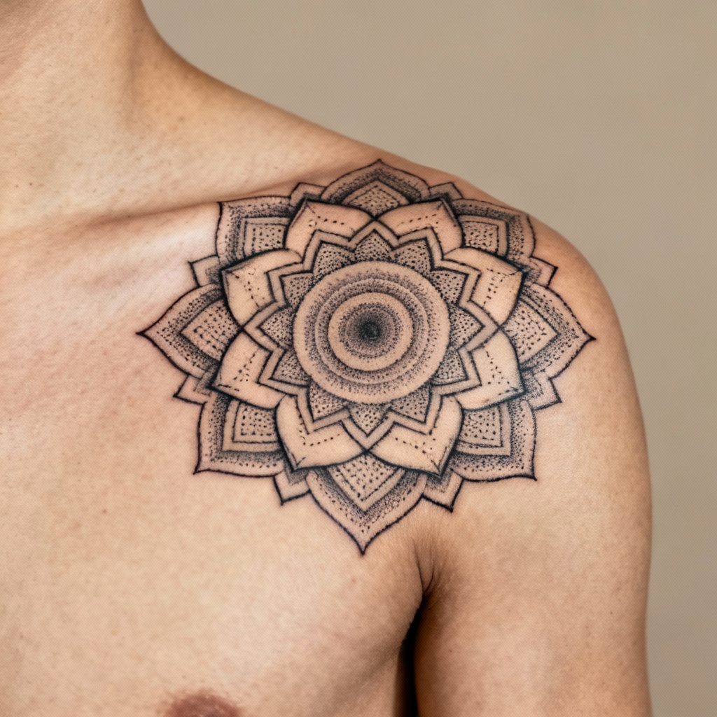 AI Geometric Mandala Shoulder Tattoo