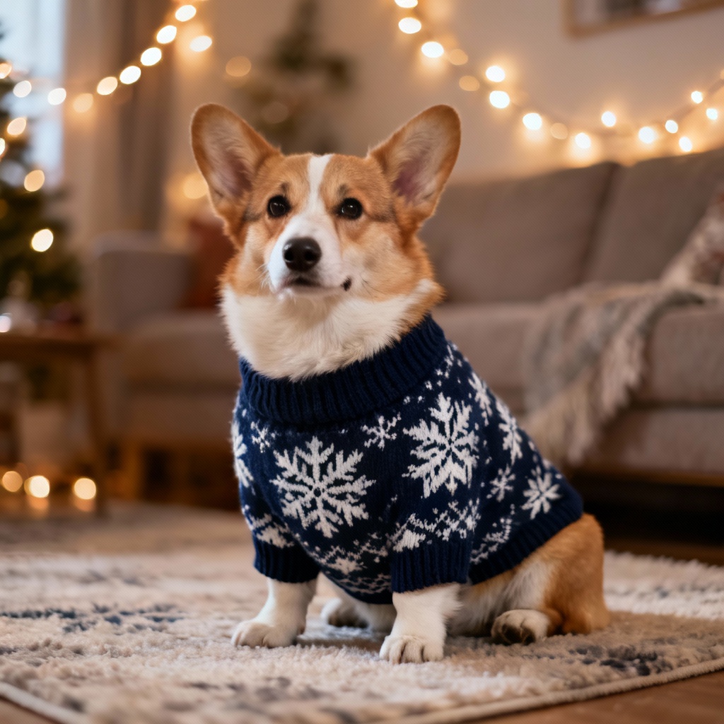 AI pet Christmas sweater on corgi