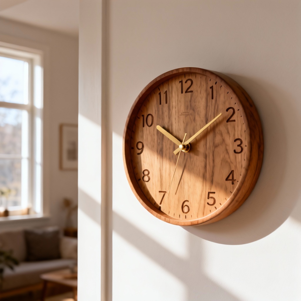 AI wooden wall clock with engraved numerals