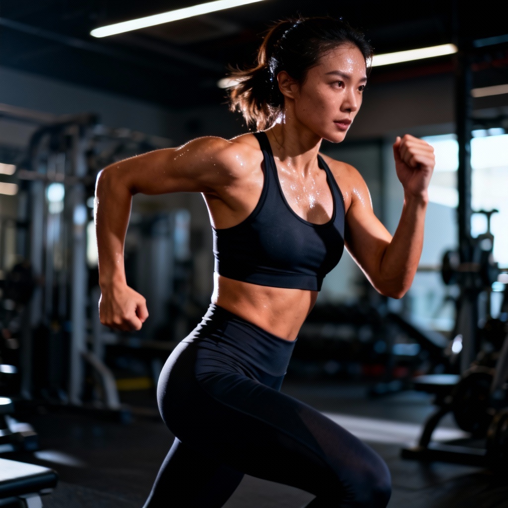 AI realistic girl athletic portrait of adult woman in gym