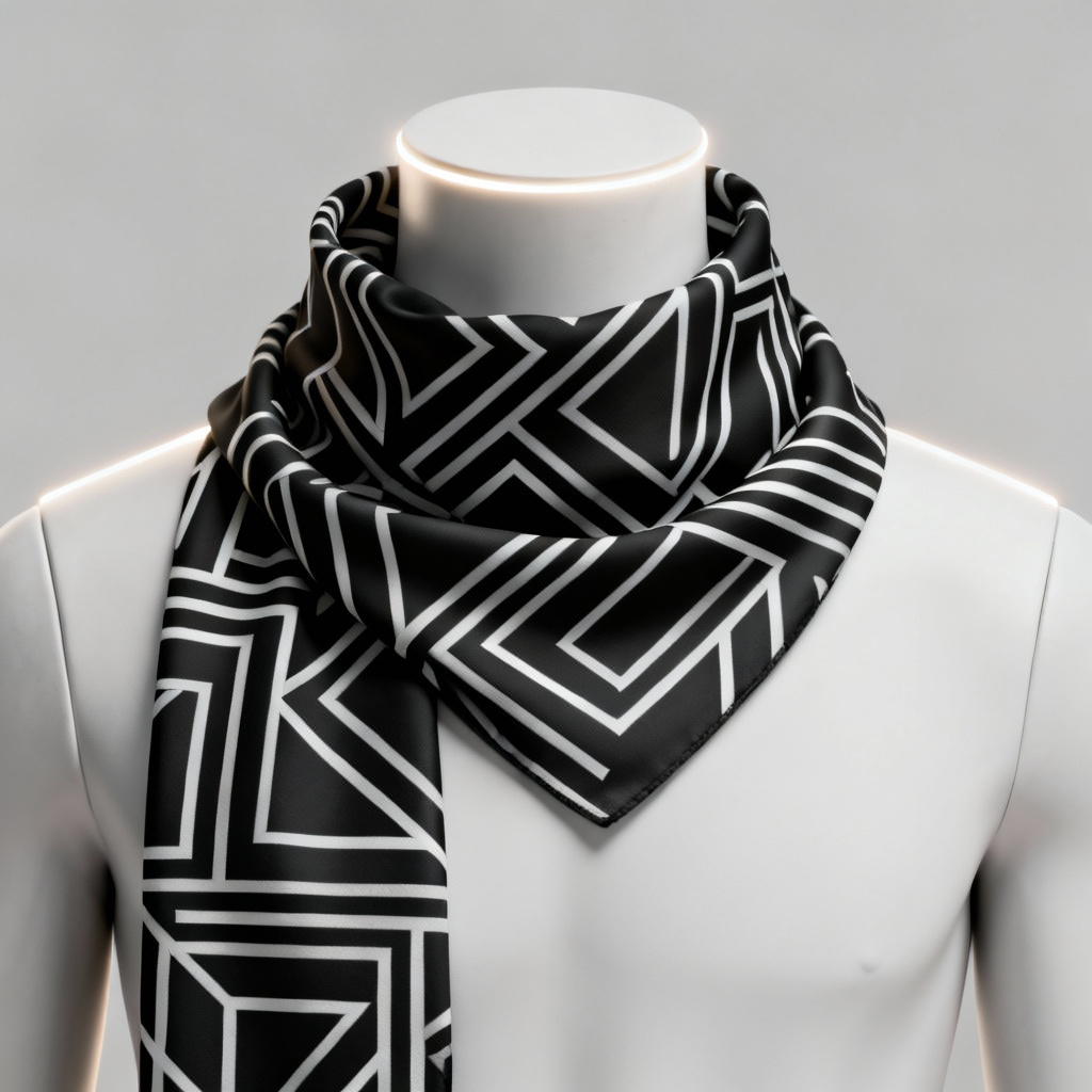 AI Geometric Monochrome Scarf with bold shapes