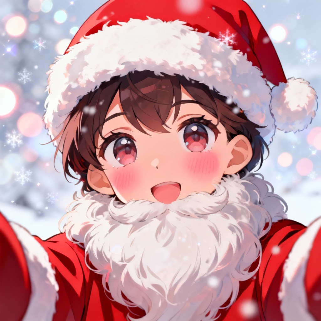 Cute anime Santa selfie with sparkles