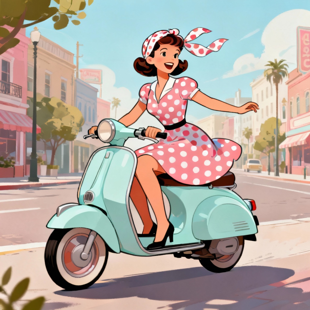 AI vintage pinup scooter girl