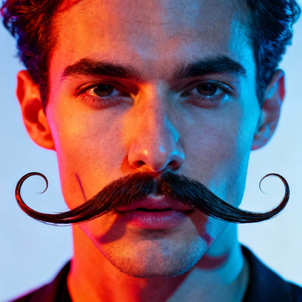 AI surreal curled moustache try-on