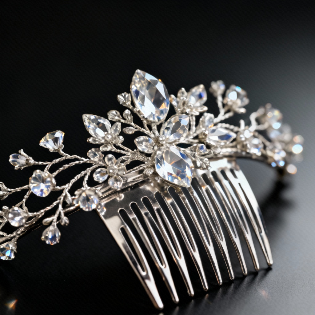 AI crystal floral hair comb close-up