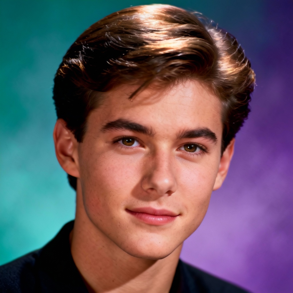 AI 90s gradient yearbook portrait with teal and purple backdrop