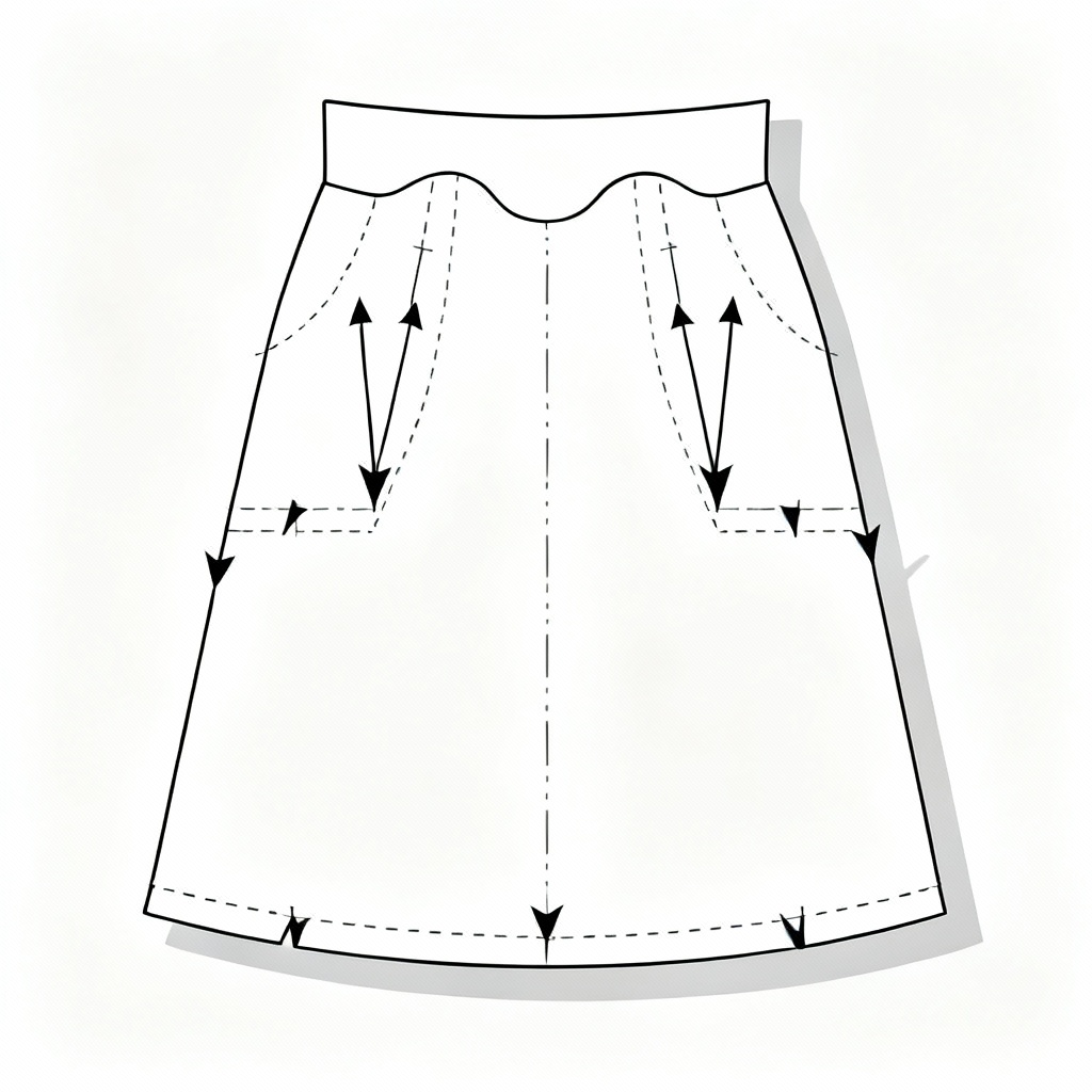AI A-line skirt sewing pattern with darts and waistband