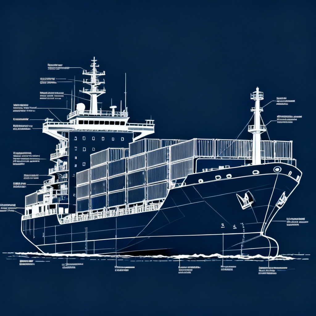 AI cargo ship blueprint illustration