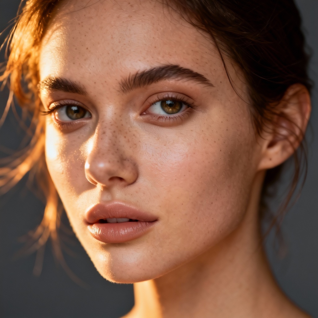 Realistic fashion portrait with enhanced large eyes