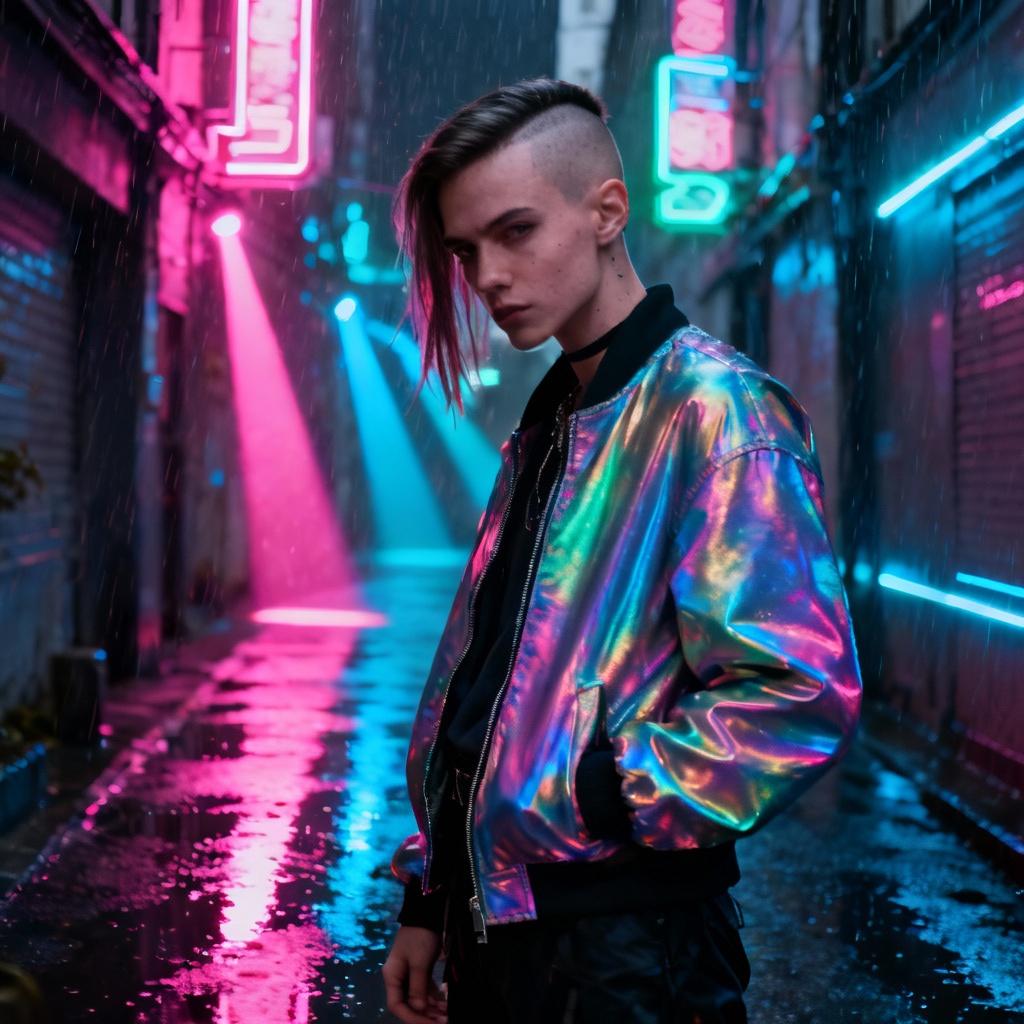 AI nonbinary cyberpunk neon character