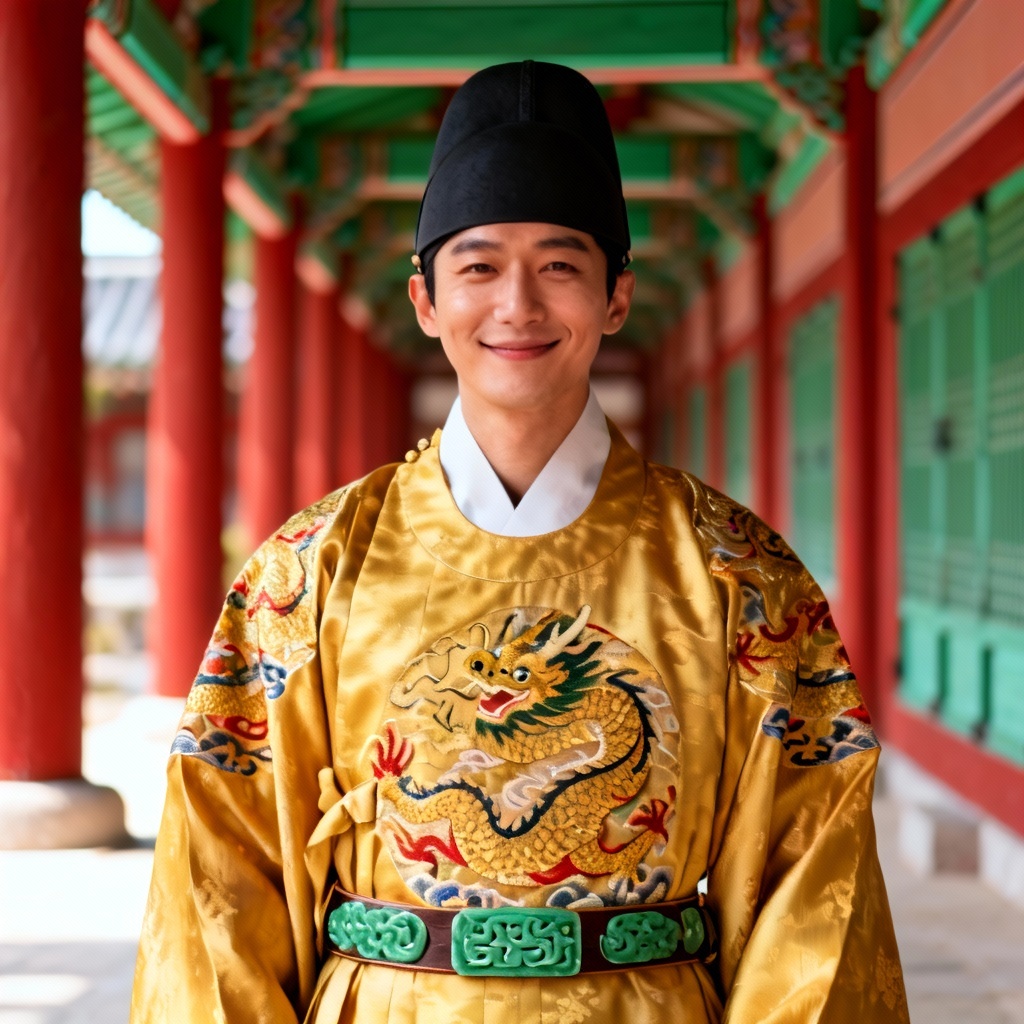 AI Joseon crown prince in gold dragon robe