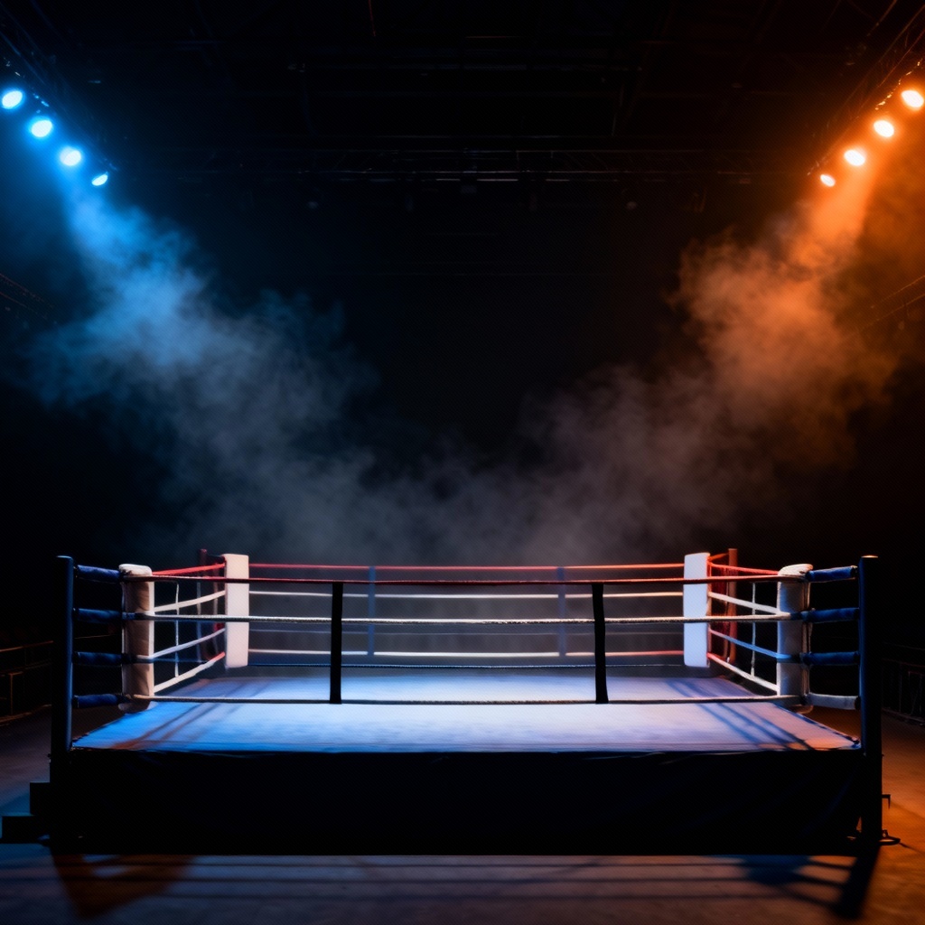 Empty boxing ring with center spotlight perfect for poster text