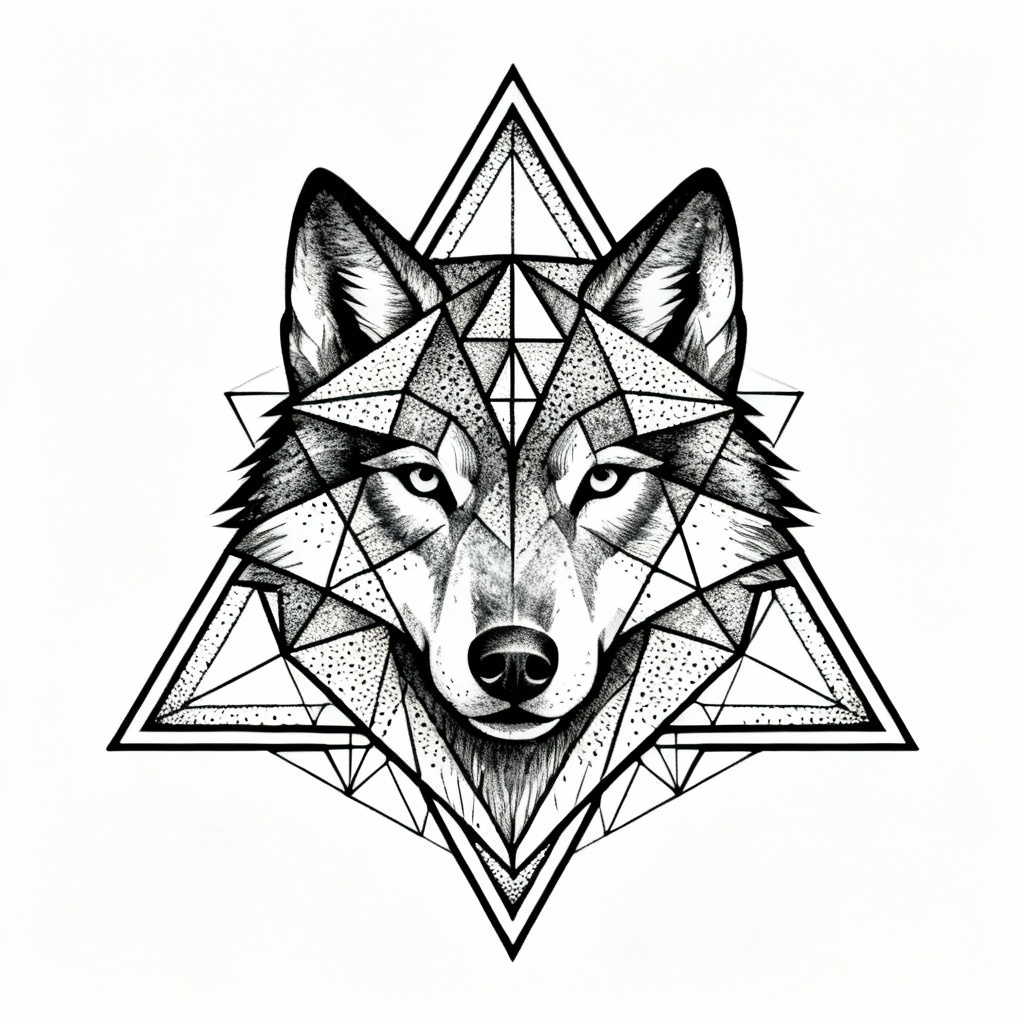 AI geometric wolf forearm tatoo design
