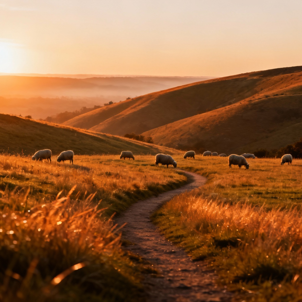 AI golden hour rolling hills landscape