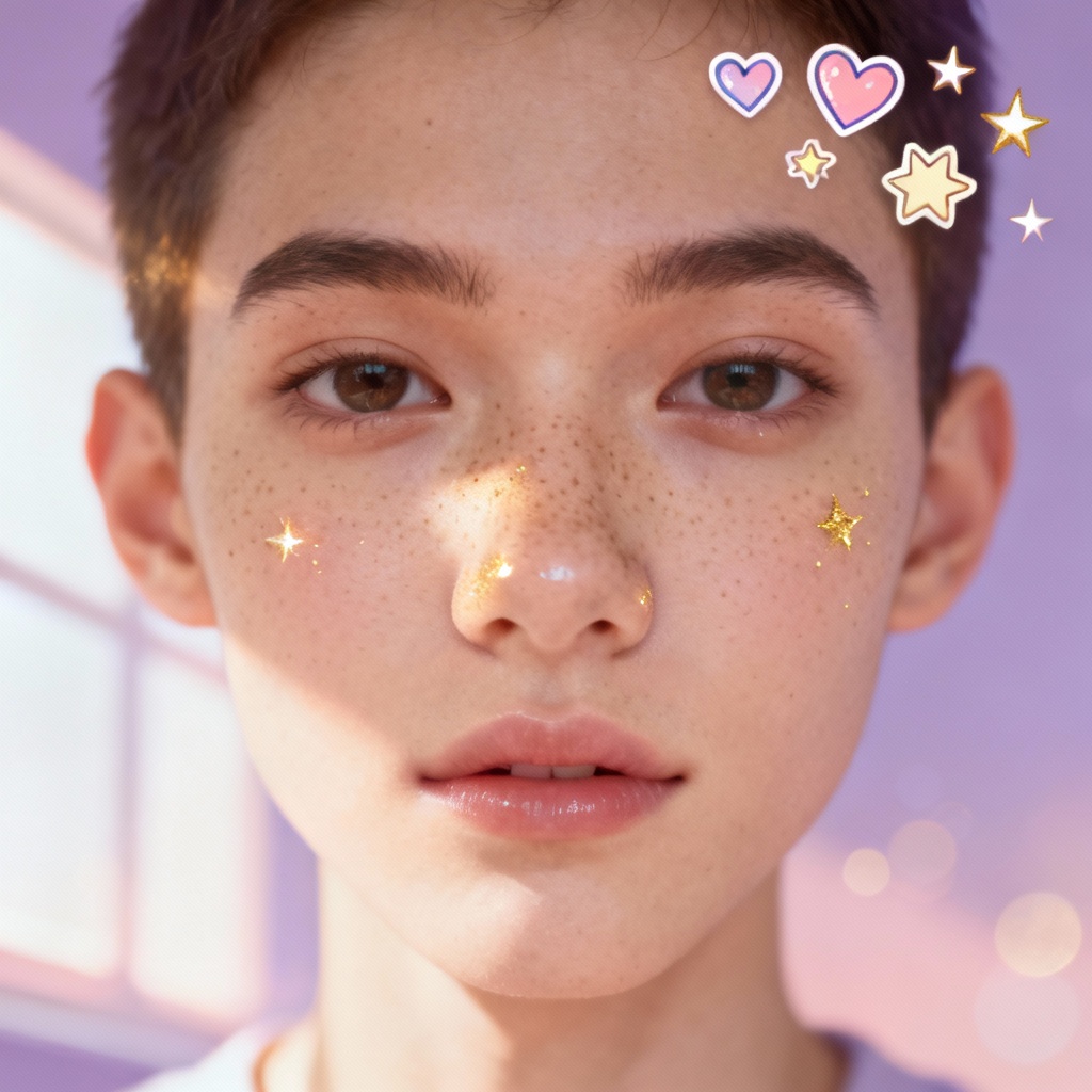 AI pastel selfie with soft youthful aesthetic
