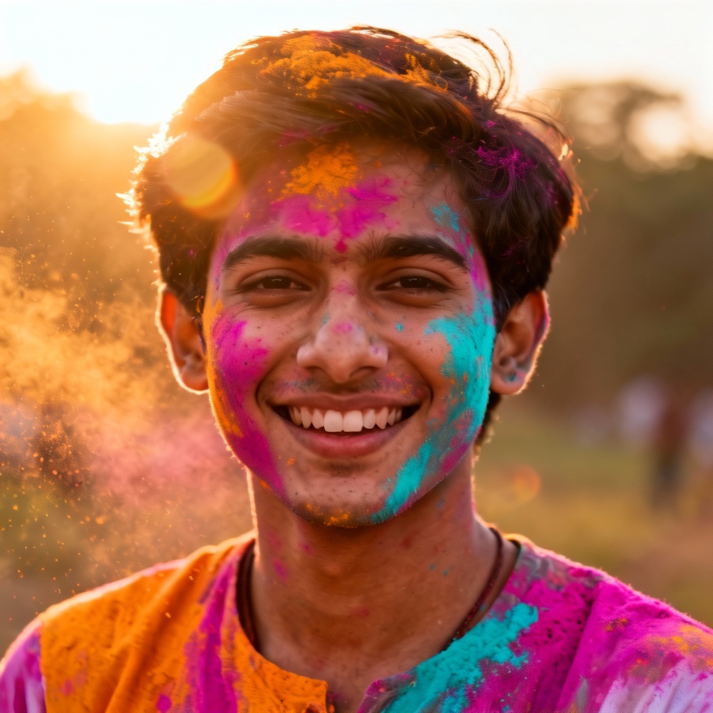 Holi inspired colorful powder portrait outdoors