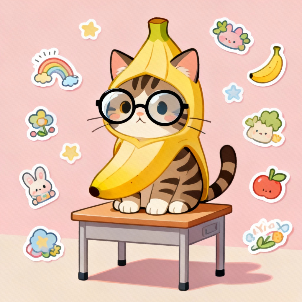 AI funny cat in banana costume prank image