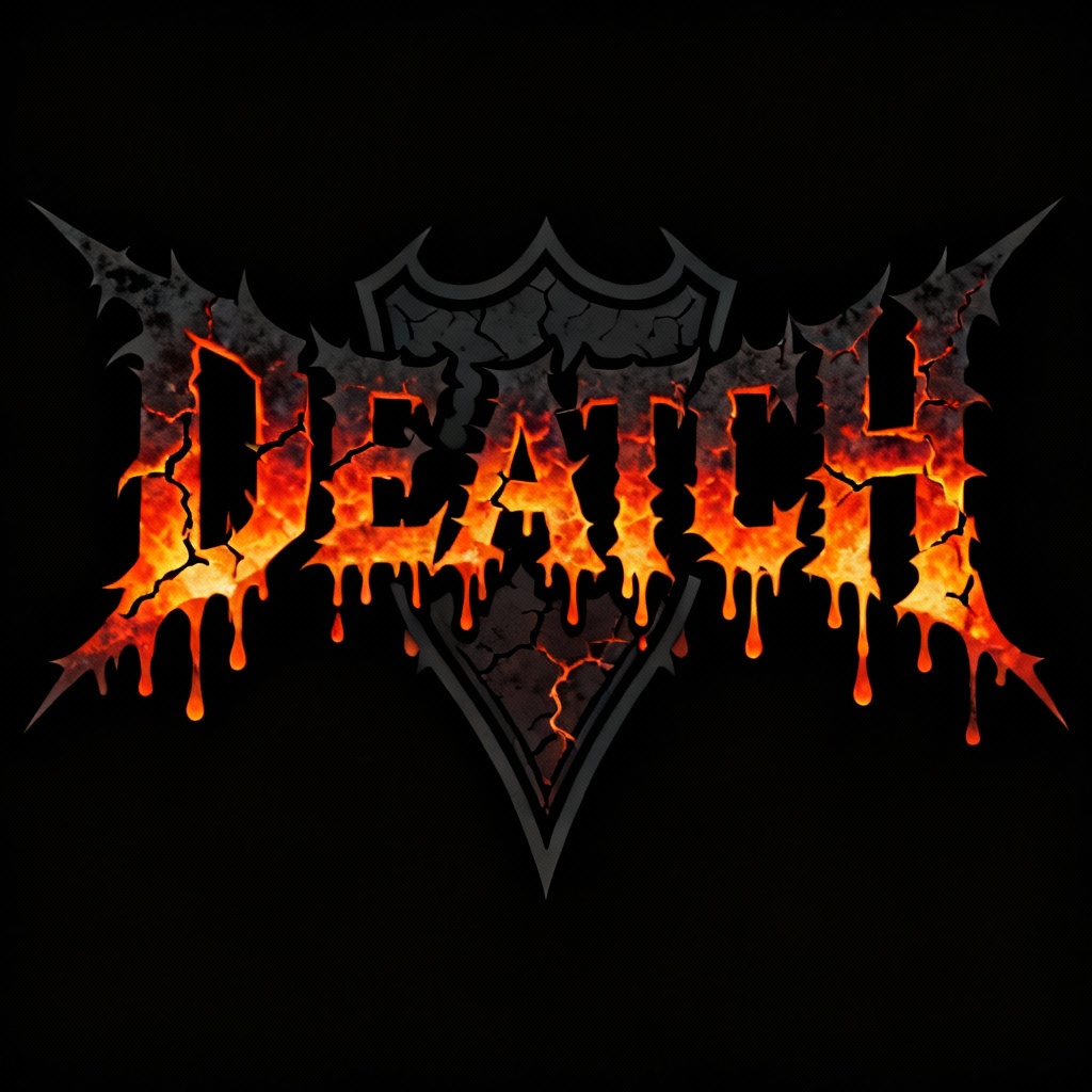AI death metal logo with jagged serrated letters and ember glow