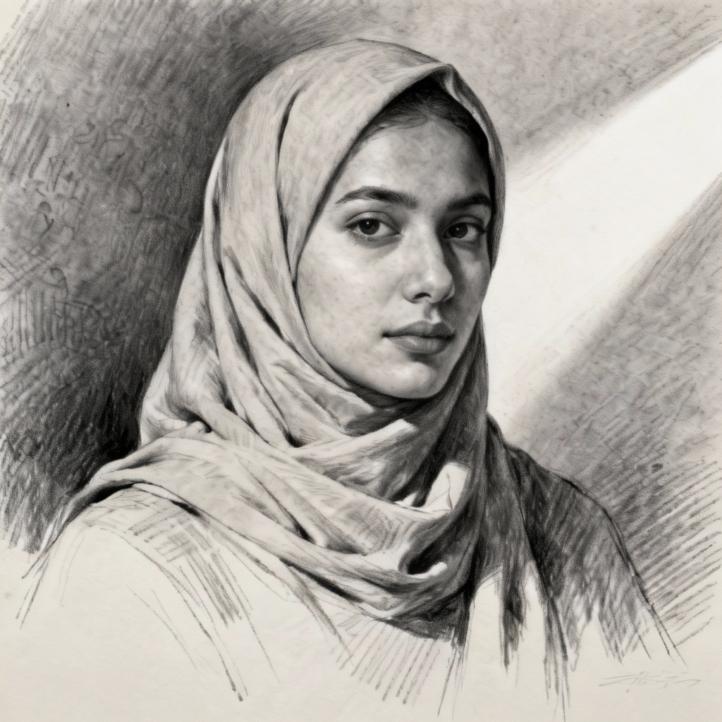 AI realistic pencil drawing of a hijab portrait
