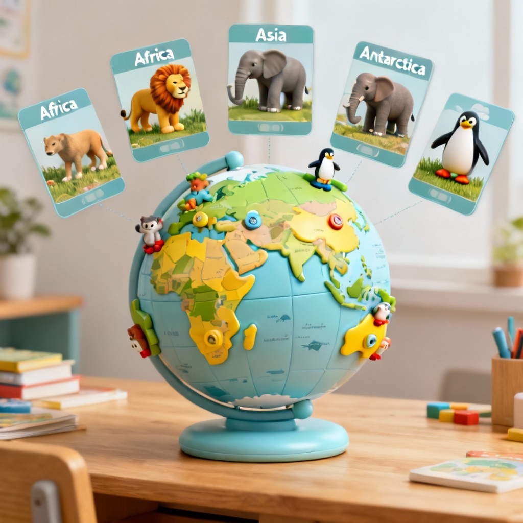 AI educational toy learning globe concept with AR cards