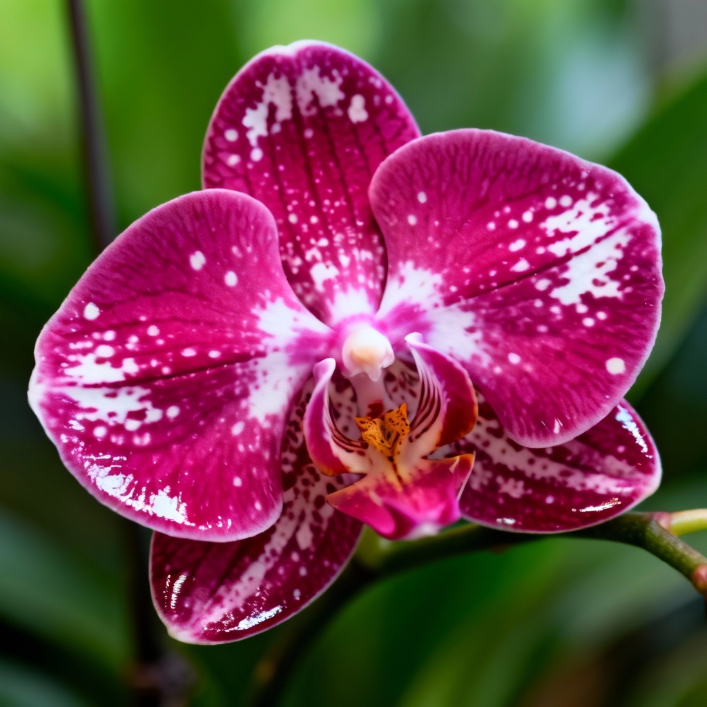 AI tropical orchid closeup with glossy petals