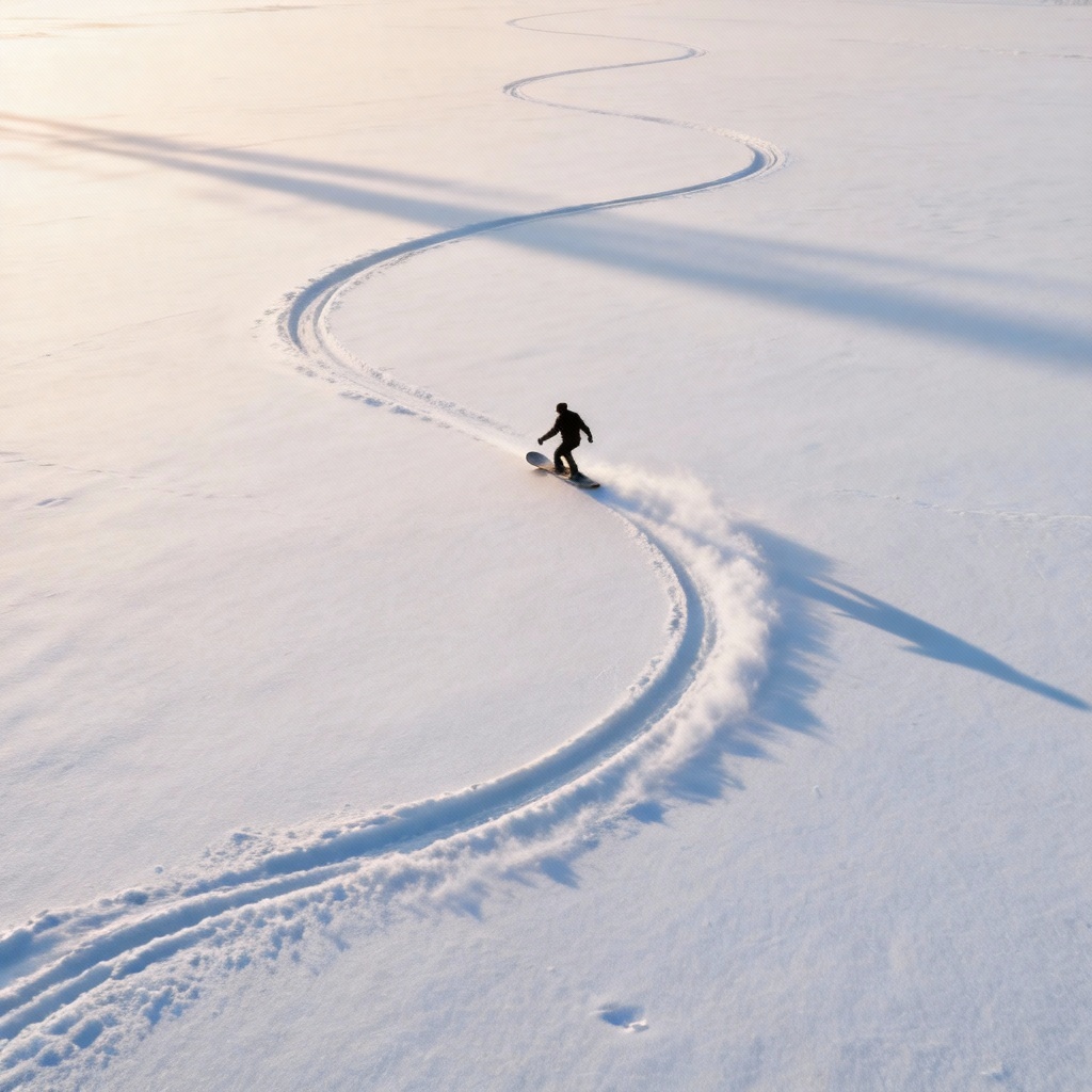 AI aerial snowboard fresh tracks