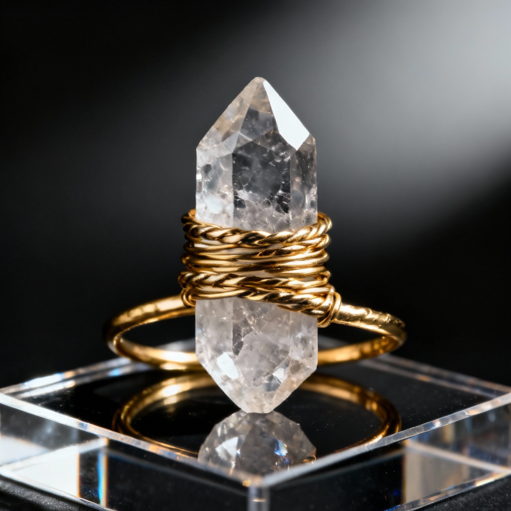 AI wire wrapped raw quartz cuff bracelet