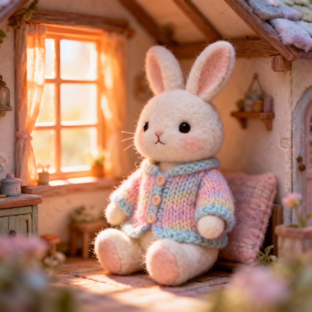 AI sylvanian pet bunny portrait in cozy cottage