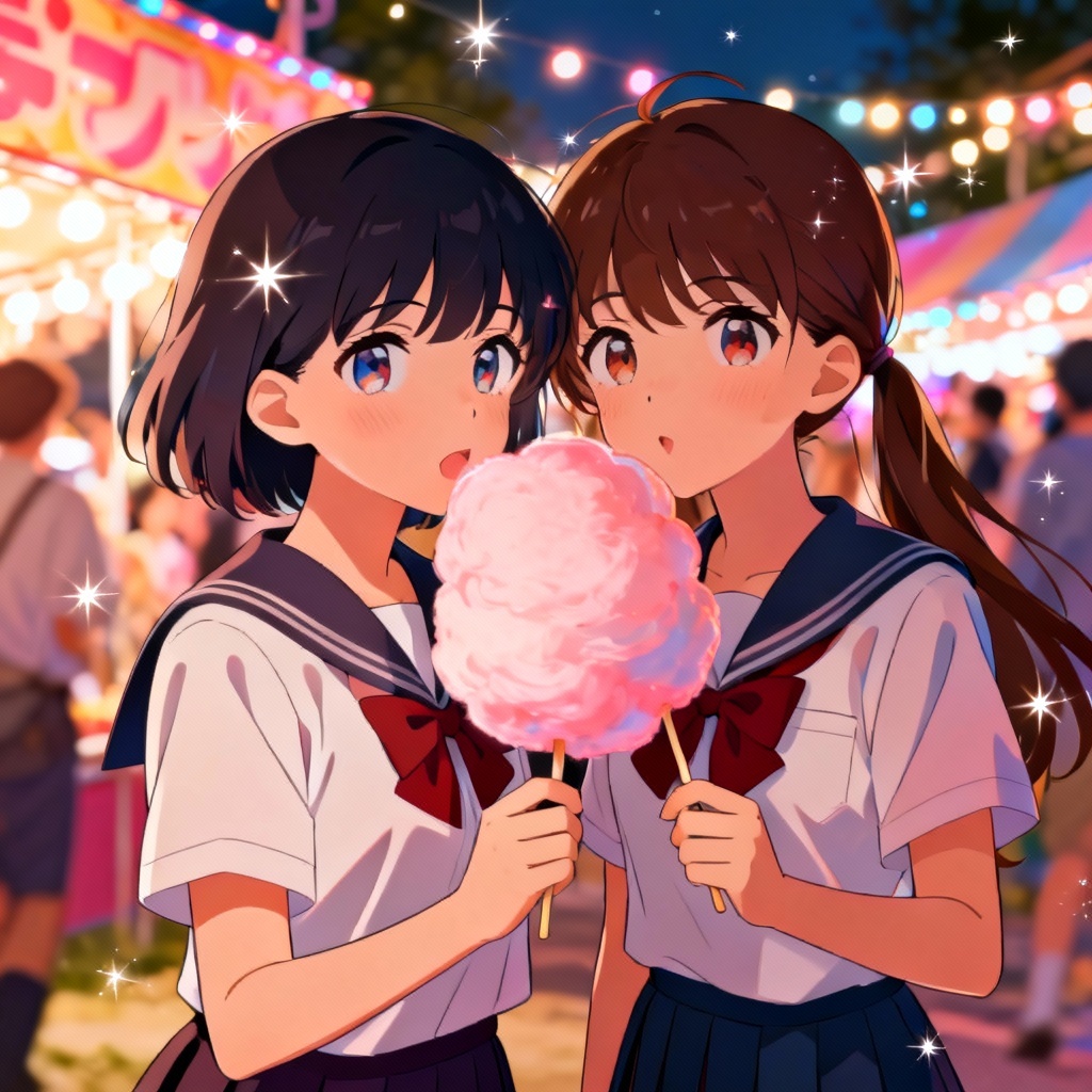 Anime lesbian couple at school festival